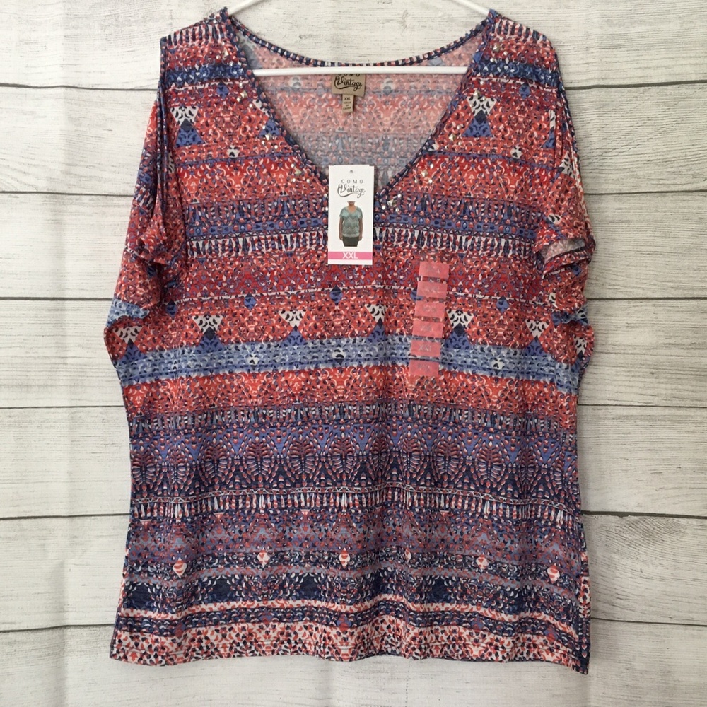 NWT Como Vintage Cold Shoulder Top XXL V Neck #1